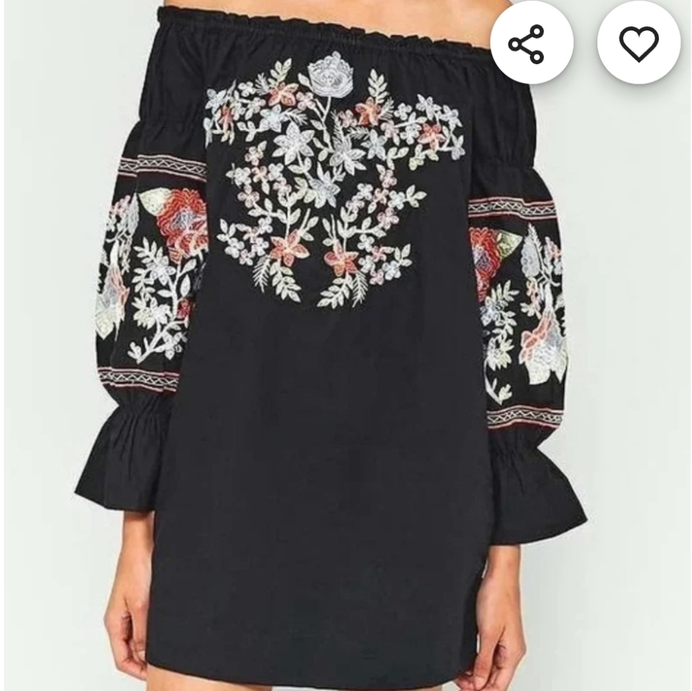 Free People Fleur Du Jour Enchanted Garden Emroidered Mini Dress S Black